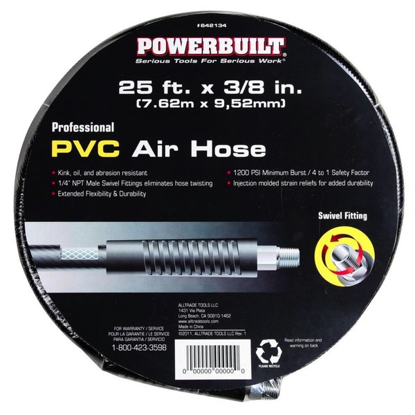 Powerbuilt 3/8" X 25' Pvc Air Hose 642134